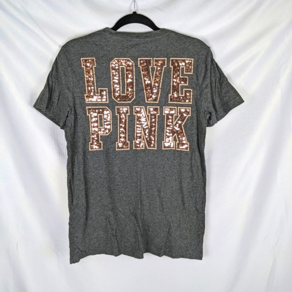 Victoria Secret Rose Gold Sequin Grey Tee sz XS